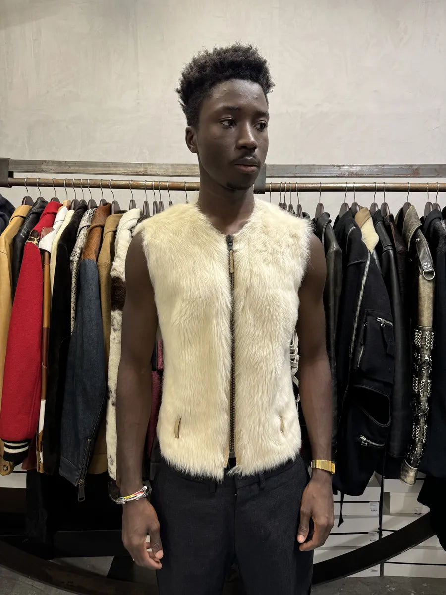 Prada Fur Creamy White Fur Leather Vest AGTQceH 4