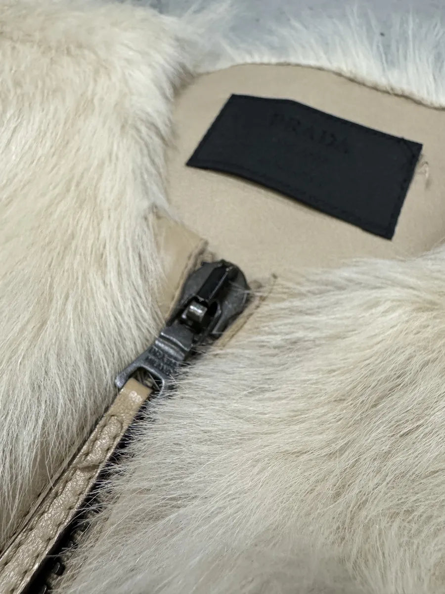 Prada Fur Creamy White Fur Leather Vest AGTQceH 8