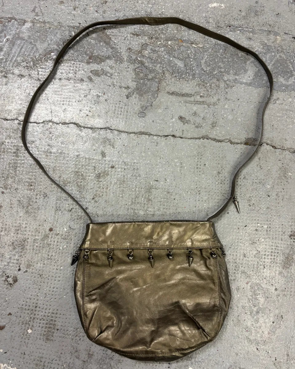 Prada Gold Leather Studded Shoulder Bag JvFWXht 0