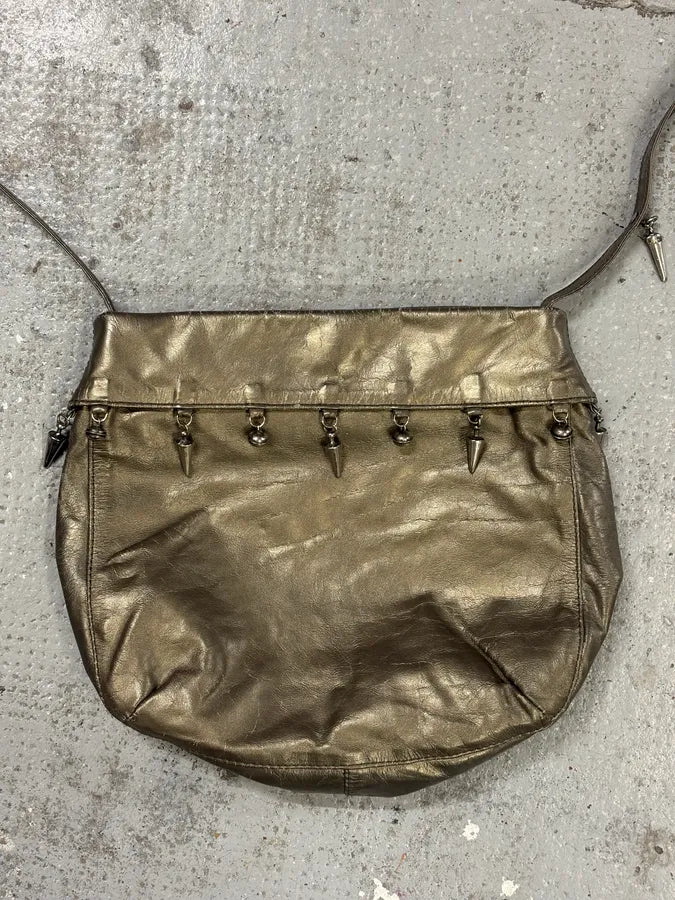 Prada Gold Leather Studded Shoulder Bag JvFWXht 4