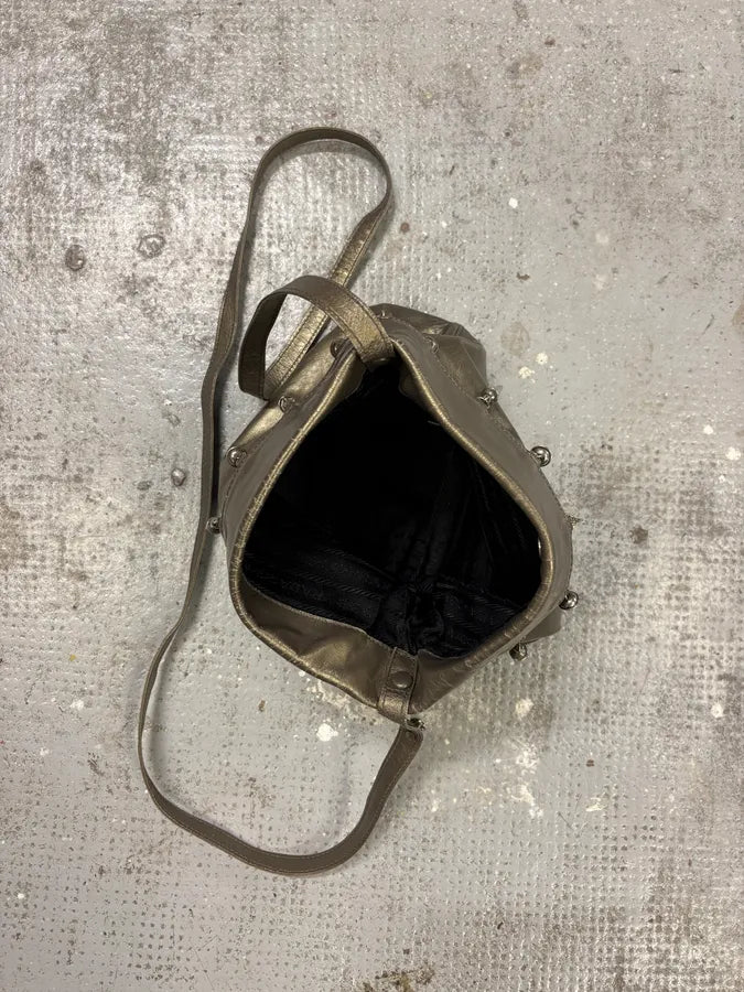 Prada Gold Leather Studded Shoulder Bag JvFWXht 5