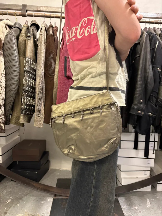 Prada Gold Leather Studded Shoulder Bag JvFWXht 1