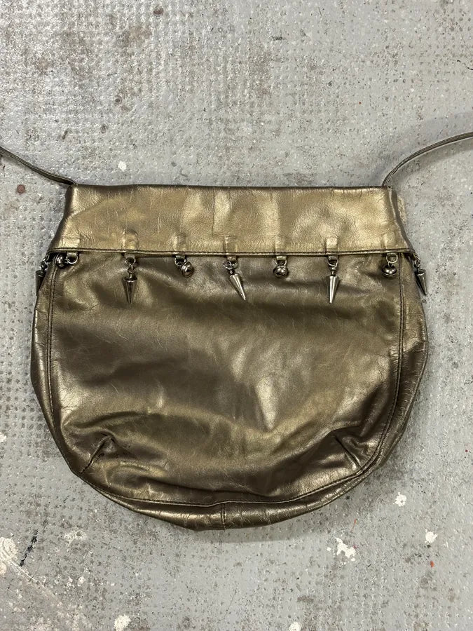 Prada Gold Leather Studded Shoulder Bag JvFWXht 3