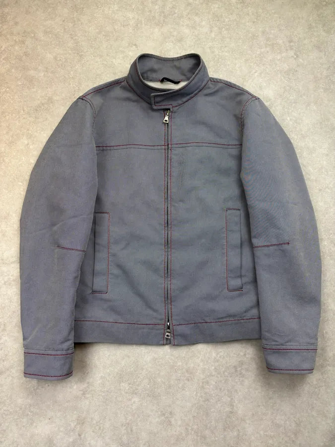 2000s Prada Grey Linea Rossa Motorcycle Harrington Jacket veFLEvJ 0