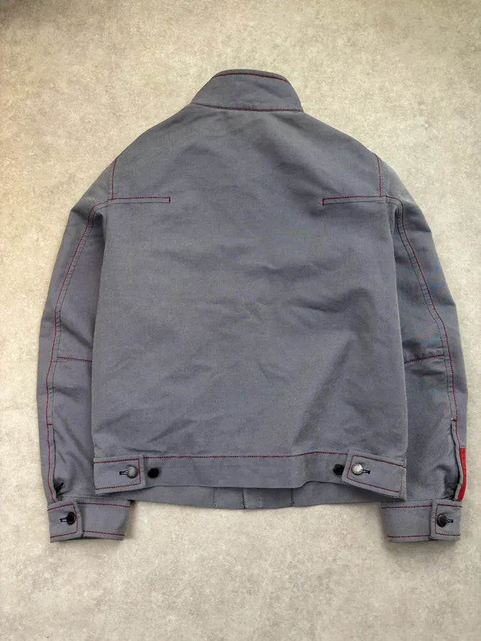 2000s Prada Grey Linea Rossa Motorcycle Harrington Jacket veFLEvJ 4
