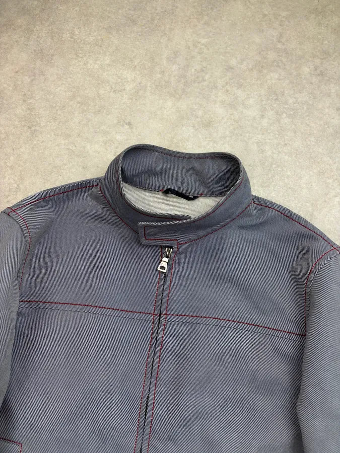 2000s Prada Grey Linea Rossa Motorcycle Harrington Jacket veFLEvJ 3