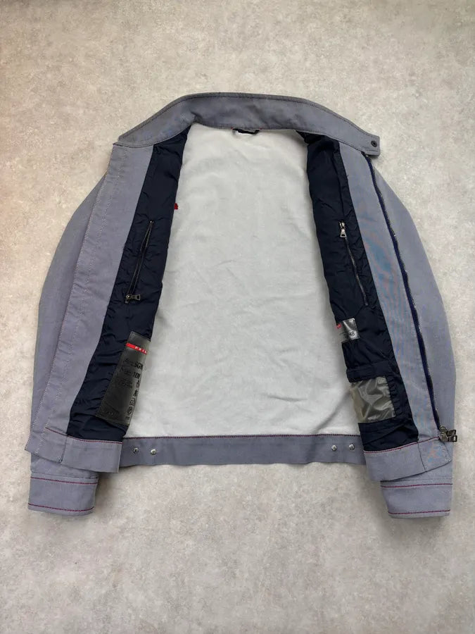 2000s Prada Grey Linea Rossa Motorcycle Harrington Jacket veFLEvJ 6