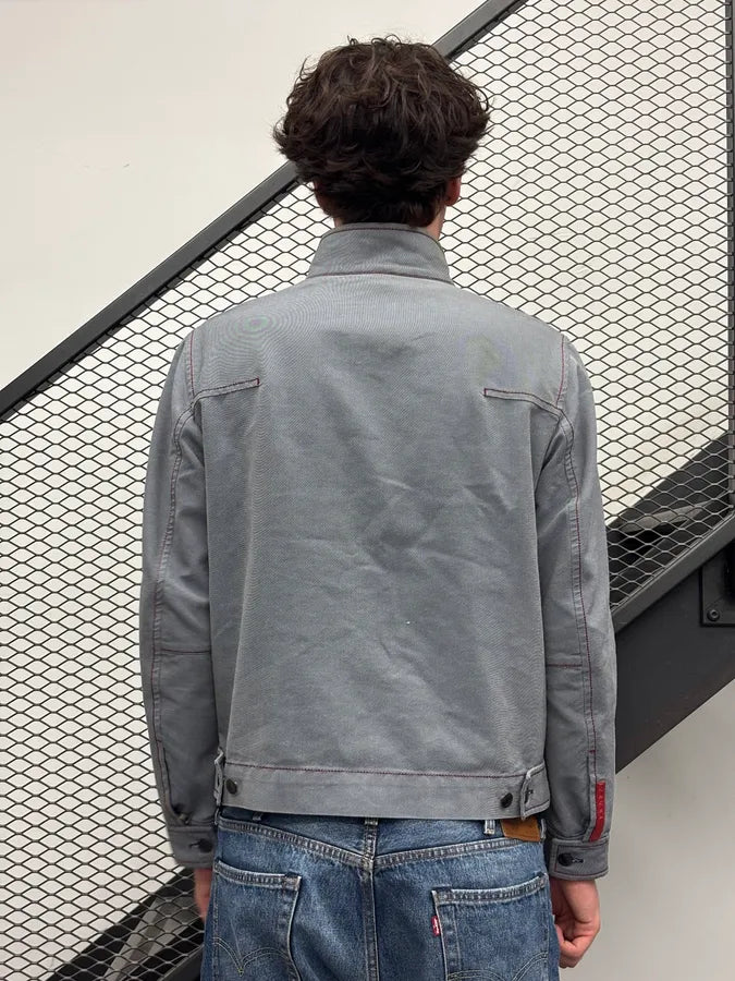 2000s Prada Grey Linea Rossa Motorcycle Harrington Jacket veFLEvJ 2
