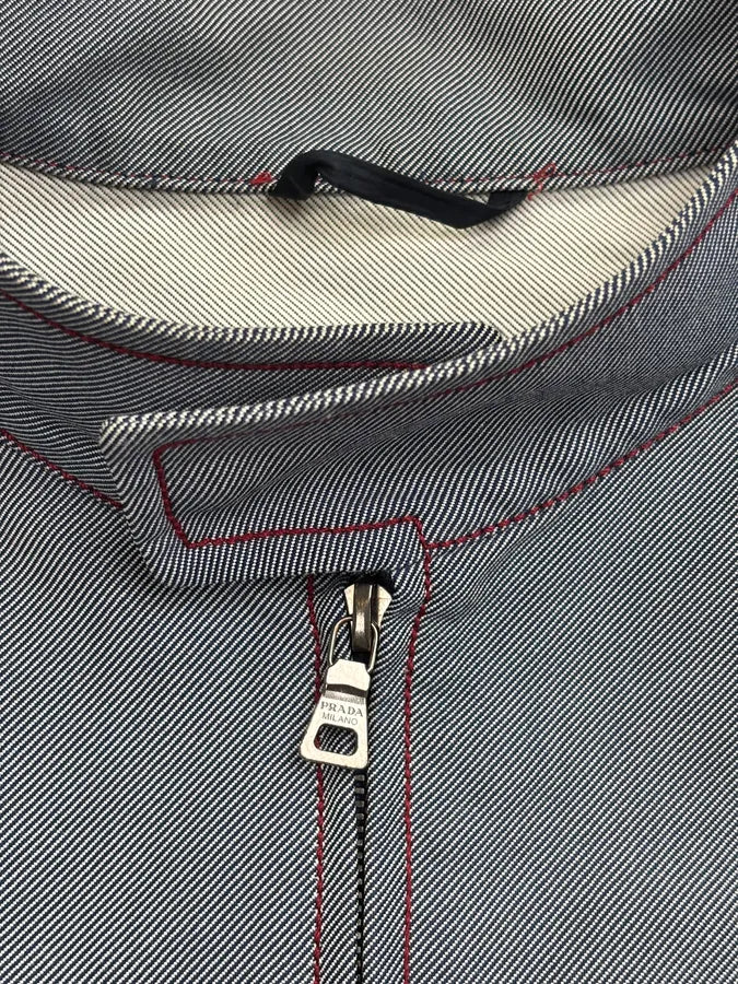 2000s Prada Grey Linea Rossa Motorcycle Harrington Jacket veFLEvJ 8
