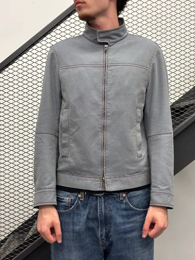 2000s Prada Grey Linea Rossa Motorcycle Harrington Jacket veFLEvJ 1