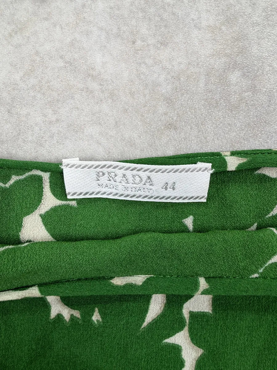 2000s Prada Green Silk Deer Print Skirt hheOhtd 5