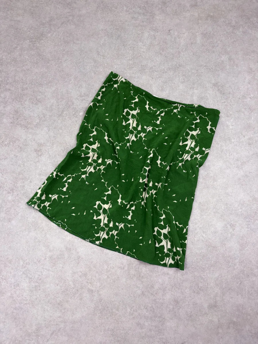 2000s Prada Green Silk Deer Print Skirt hheOhtd 4