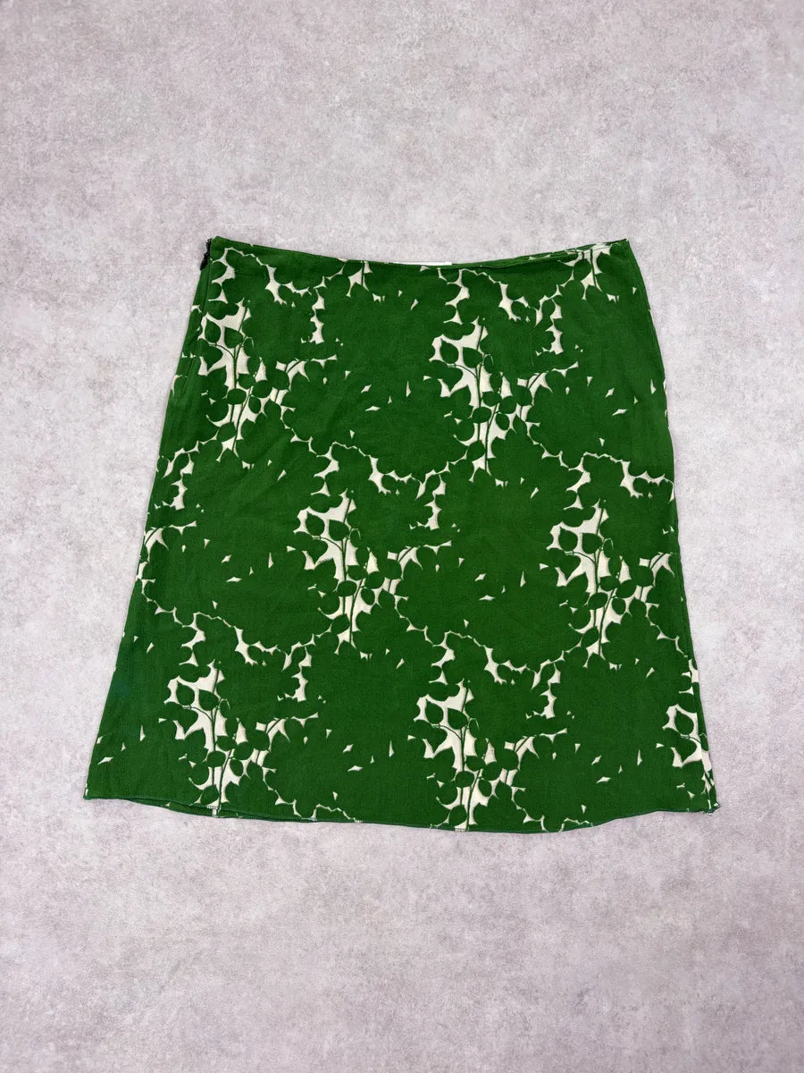 2000s Prada Green Silk Deer Print Skirt hheOhtd 6