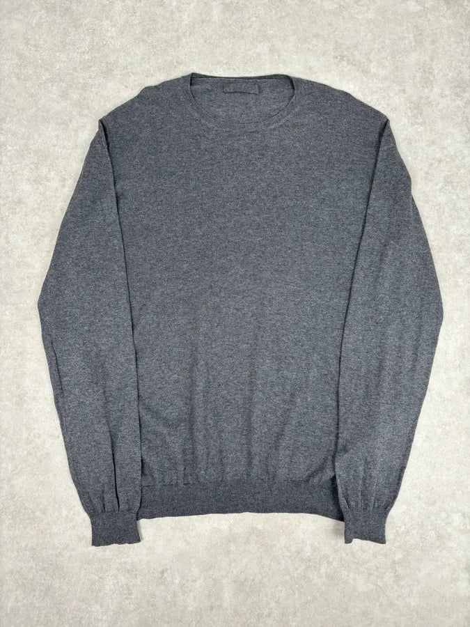 SS2010 Prada Grey Cotton Cashmere Red Logo Patch Sweater nuETSnm 0