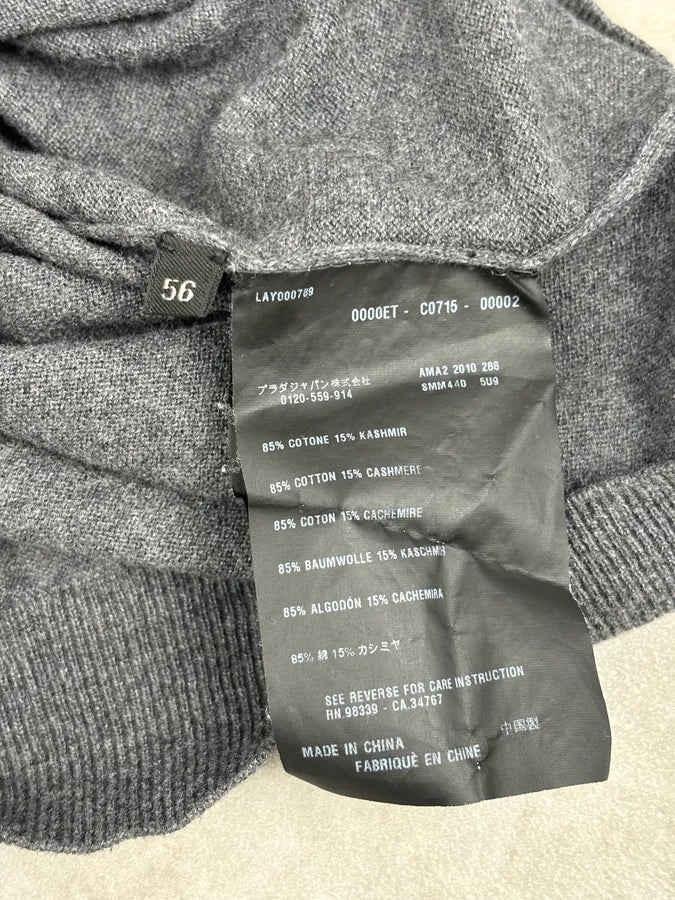 SS2010 Prada Grey Cotton Cashmere Red Logo Patch Sweater nuETSnm 8