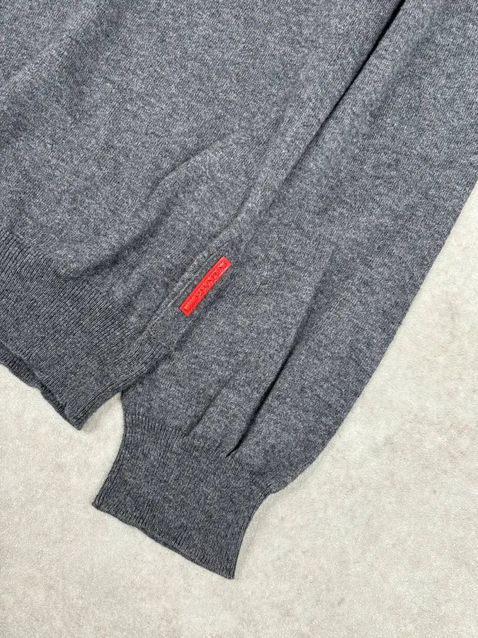 SS2010 Prada Grey Cotton Cashmere Red Logo Patch Sweater nuETSnm 7
