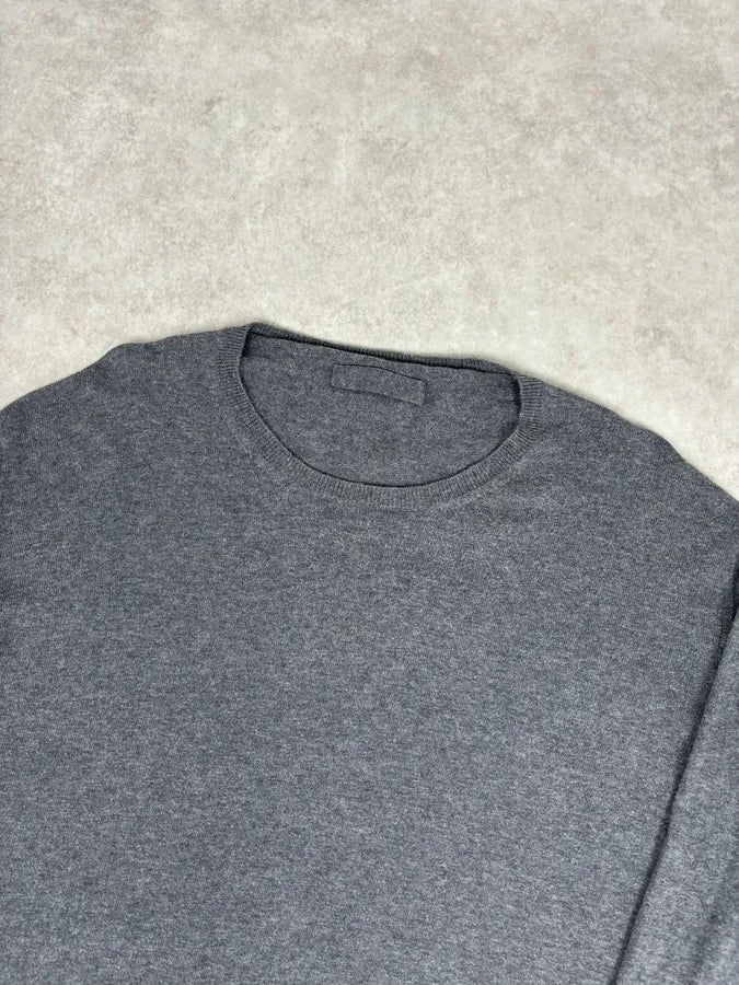 SS2010 Prada Grey Cotton Cashmere Red Logo Patch Sweater nuETSnm 3