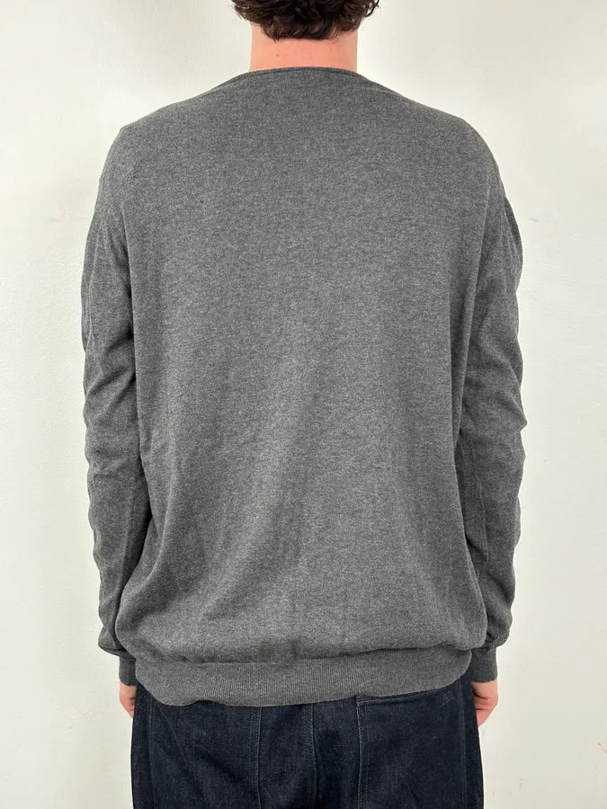 SS2010 Prada Grey Cotton Cashmere Red Logo Patch Sweater nuETSnm 2