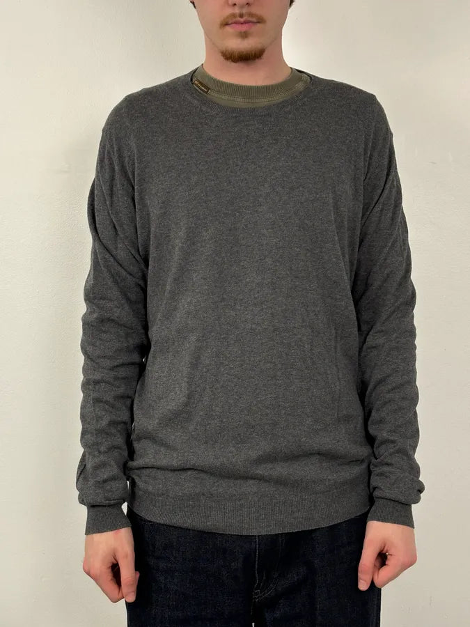 SS2010 Prada Grey Cotton Cashmere Red Logo Patch Sweater nuETSnm 1