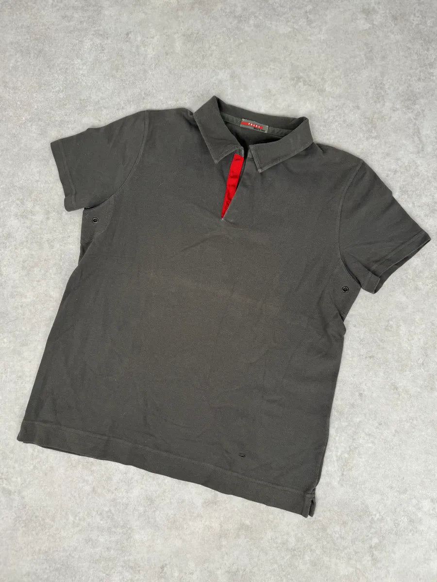 2000s Prada Grey & Red Contrast Collar Polo RdlIbWO 7