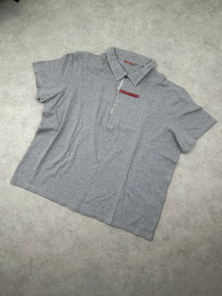 2000s Prada Grey Linea Rossa Polo Shirt ypgUYGq 3