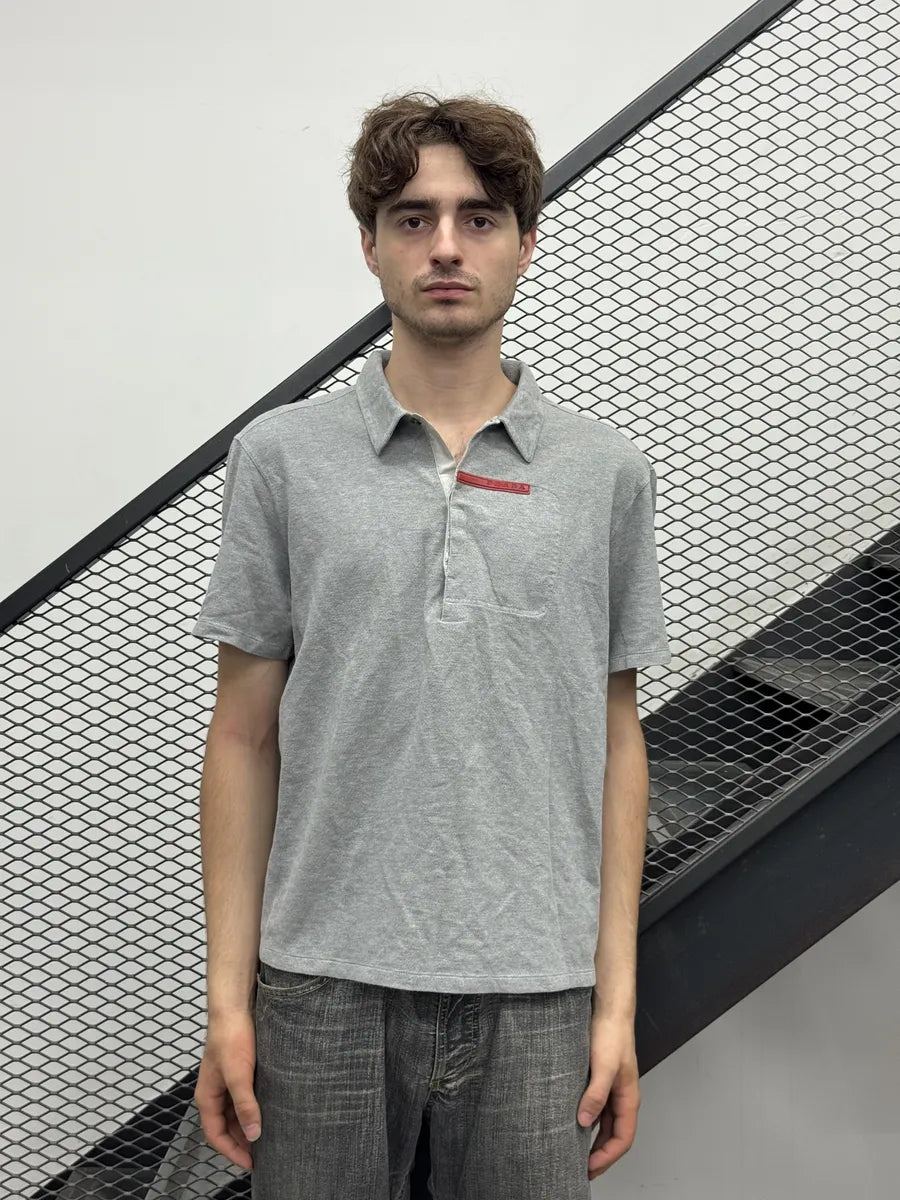 2000s Prada Grey Linea Rossa Polo Shirt ypgUYGq 1