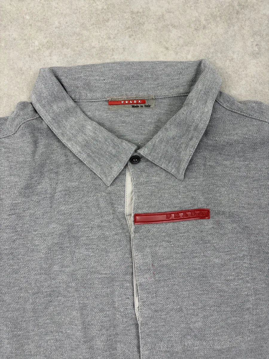 2000s Prada Grey Linea Rossa Polo Shirt ypgUYGq 4