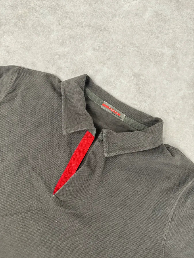 2000s Prada Grey & Red Contrast Collar Polo RdlIbWO 9