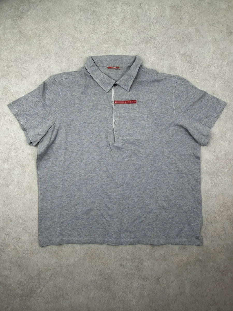 2000s Prada Grey Linea Rossa Polo Shirt ypgUYGq 0