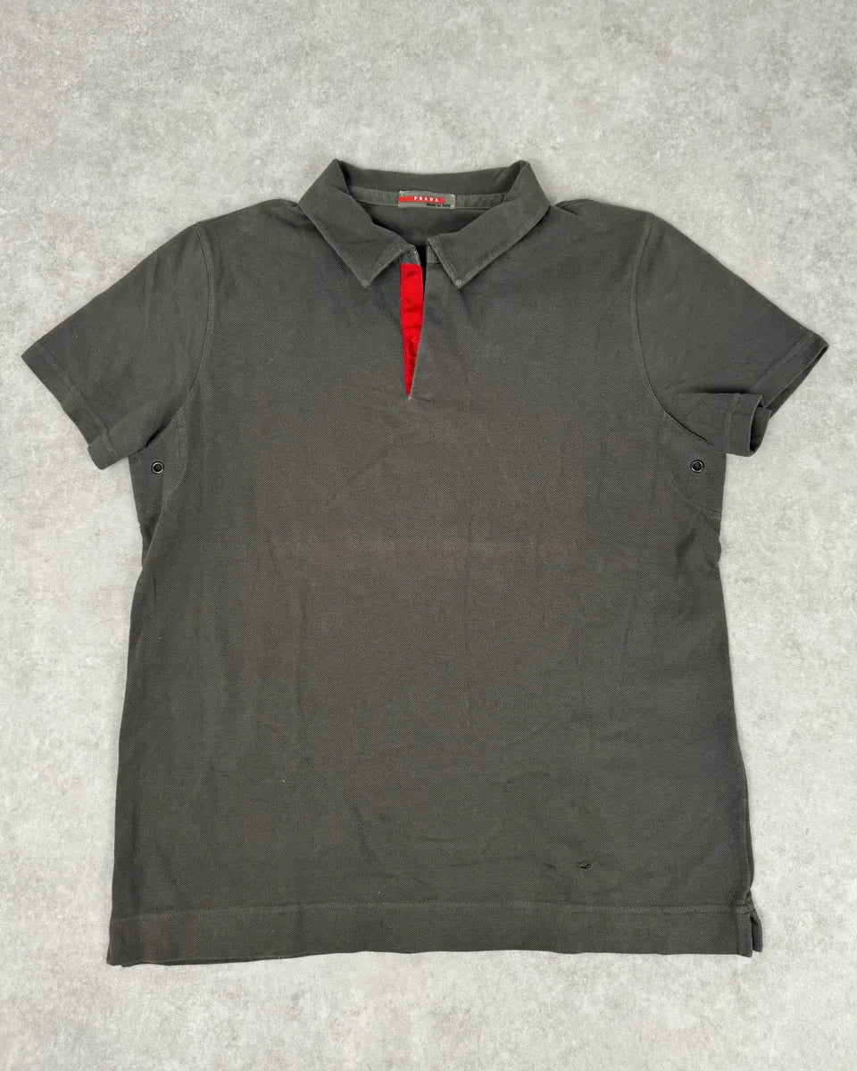 2000s Prada Grey & Red Contrast Collar Polo RdlIbWO 0