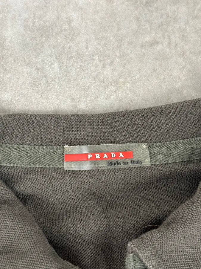 2000s Prada Grey & Red Contrast Collar Polo RdlIbWO 4