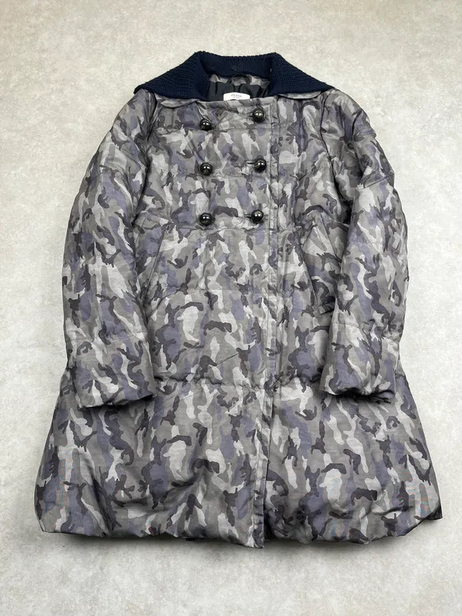 AW2010 Prada Grey Military Camo Puffer Long Coat TLdyLfp 0