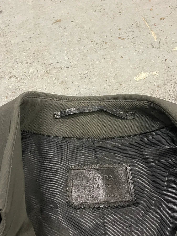 2000s Prada Olive Green Technical Nylon Long Classy Jacket TfQRxxp 7