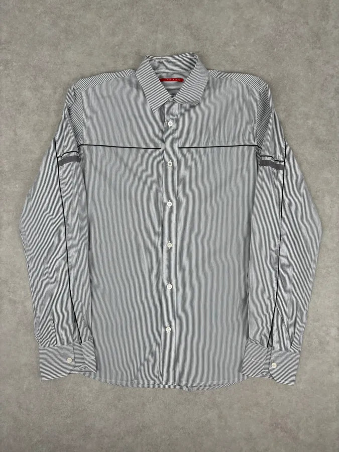 SS2008 Prada Grey & White Cotton Striped Shirt HgiODrc 0
