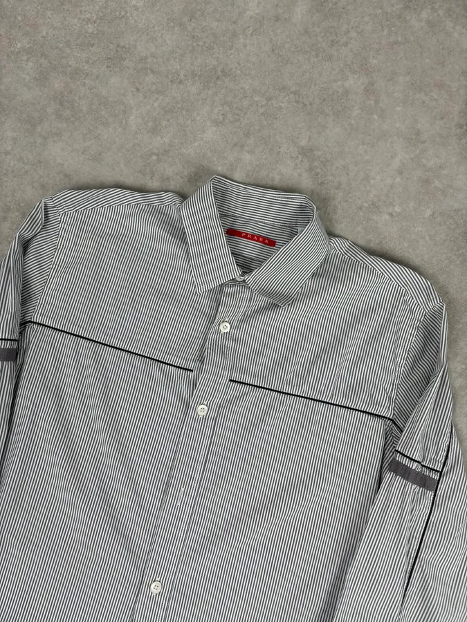 SS2008 Prada Grey & White Cotton Striped Shirt HgiODrc 3