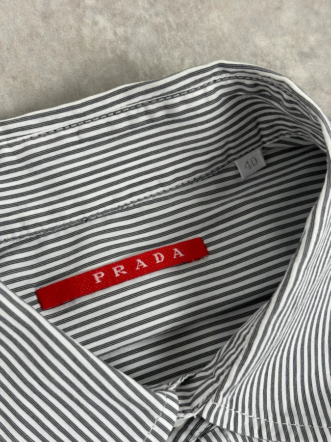 SS2008 Prada Grey & White Cotton Striped Shirt HgiODrc 7