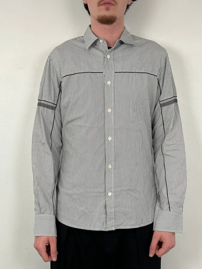 SS2008 Prada Grey & White Cotton Striped Shirt HgiODrc 1