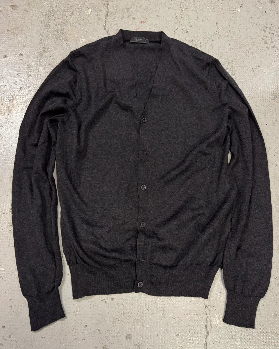Prada Grey Wool Cardigan Buttoned Sweater (M) BrgvwSd 0