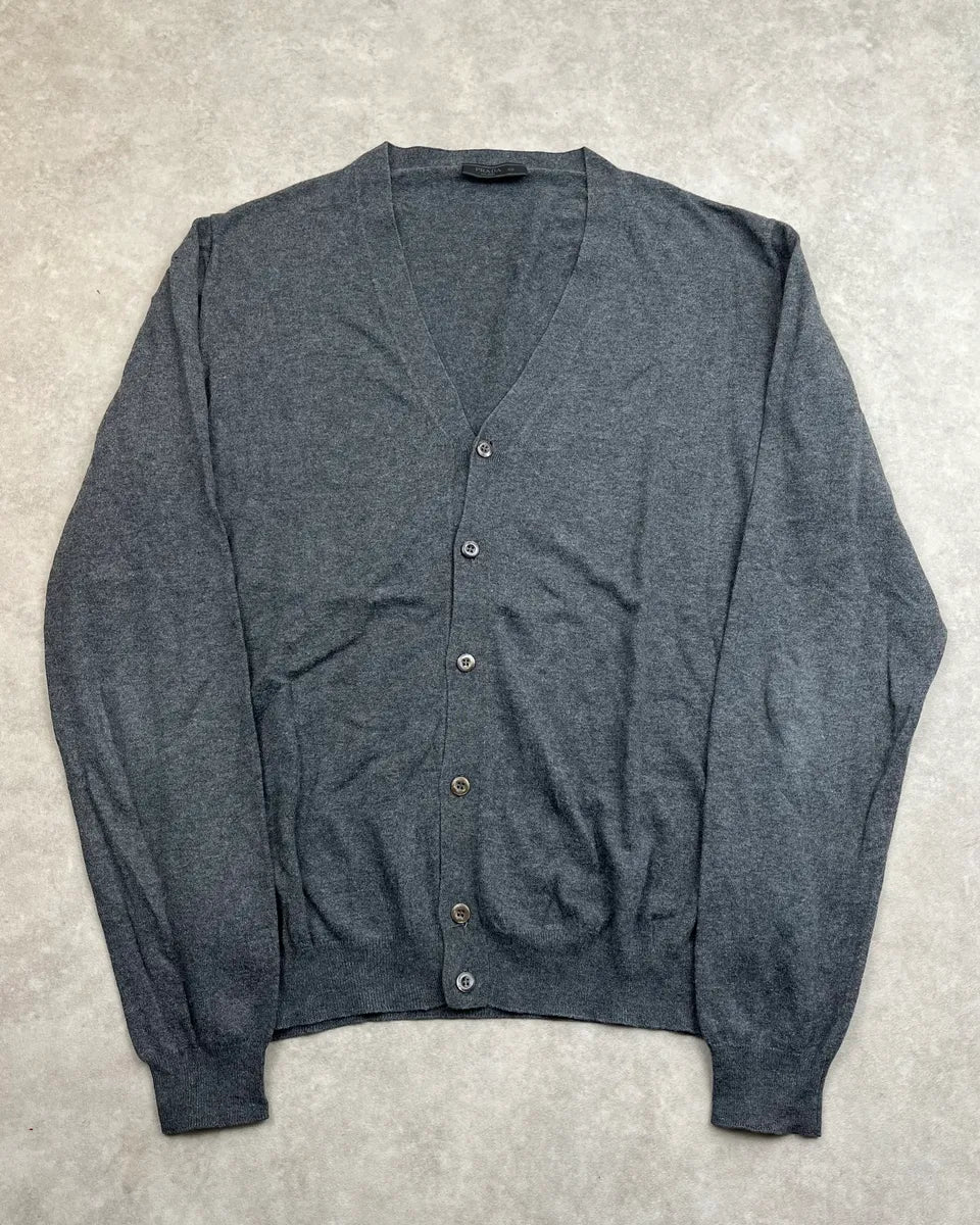 Prada Grey Wool Cardigan Sweater fxgOzzB 0