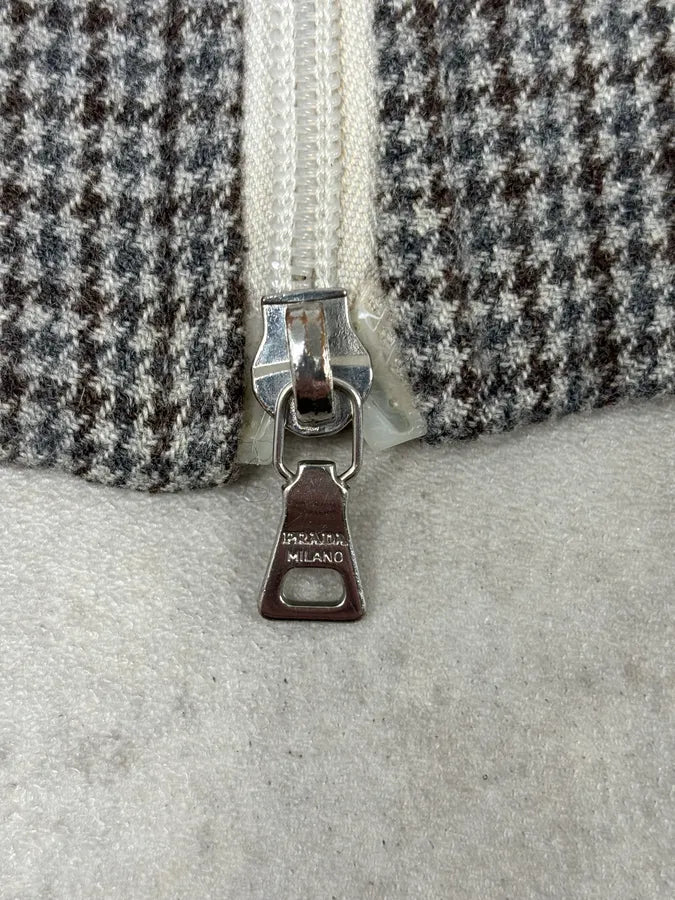 2000s Prada Grey Wool Houndstooth Jacket XcIxDbc 9