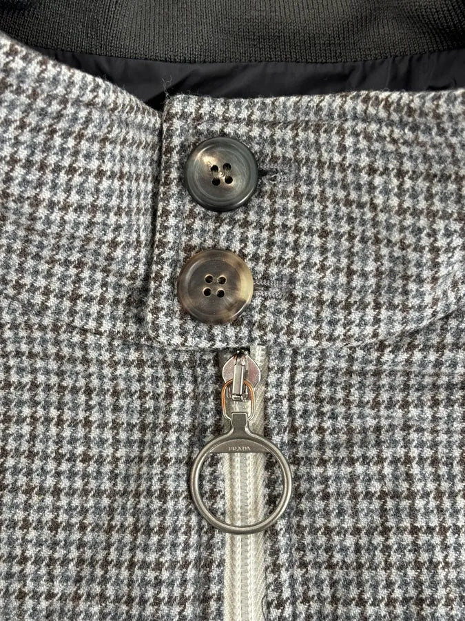 2000s Prada Grey Wool Houndstooth Jacket XcIxDbc 8