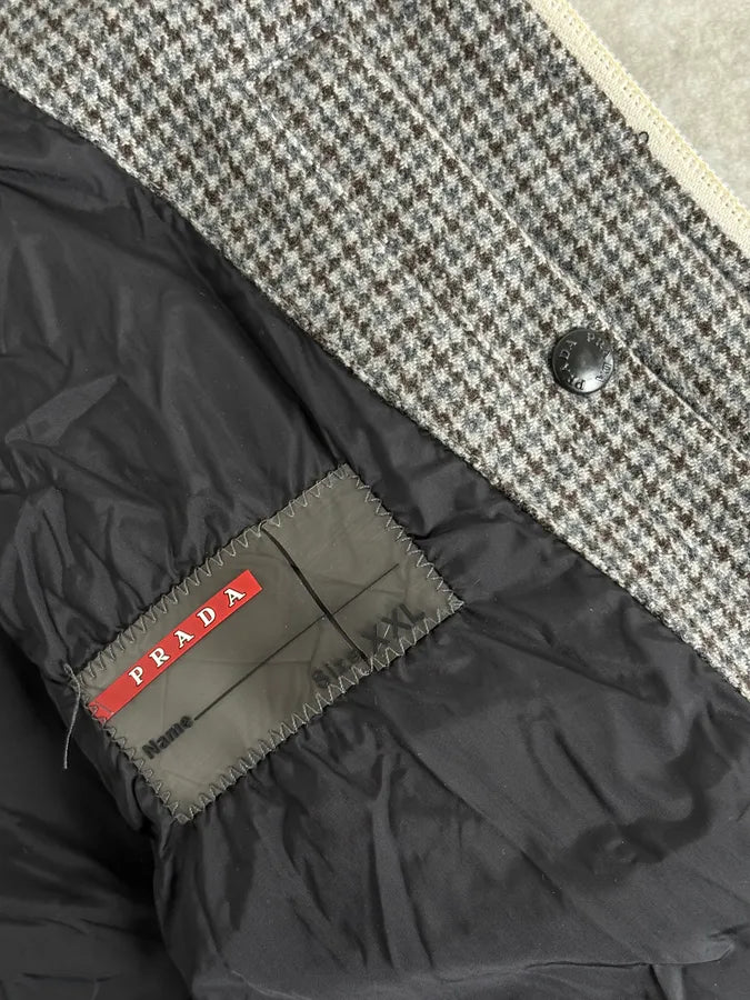 2000s Prada Grey Wool Houndstooth Jacket XcIxDbc 11