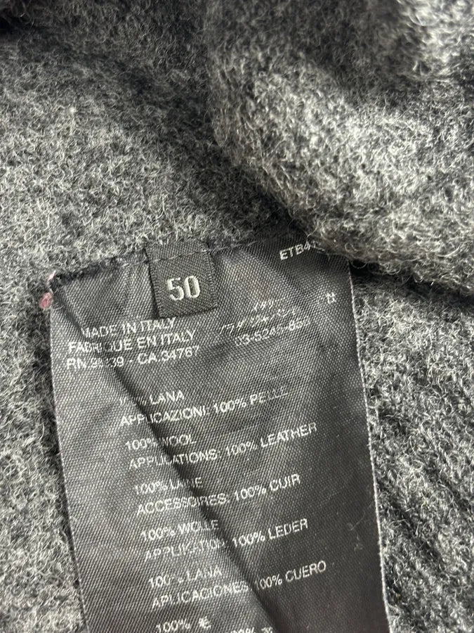 2000s Prada Grey Wool Leather Elbow Patch Sweater VOYaeOE 8