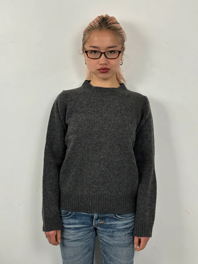 2000s Prada Grey Wool Leather Elbow Patch Sweater VOYaeOE 1