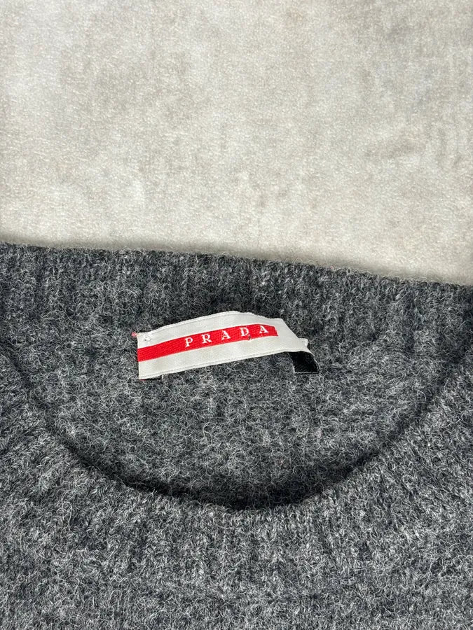 2000s Prada Grey Wool Leather Elbow Patch Sweater VOYaeOE 6