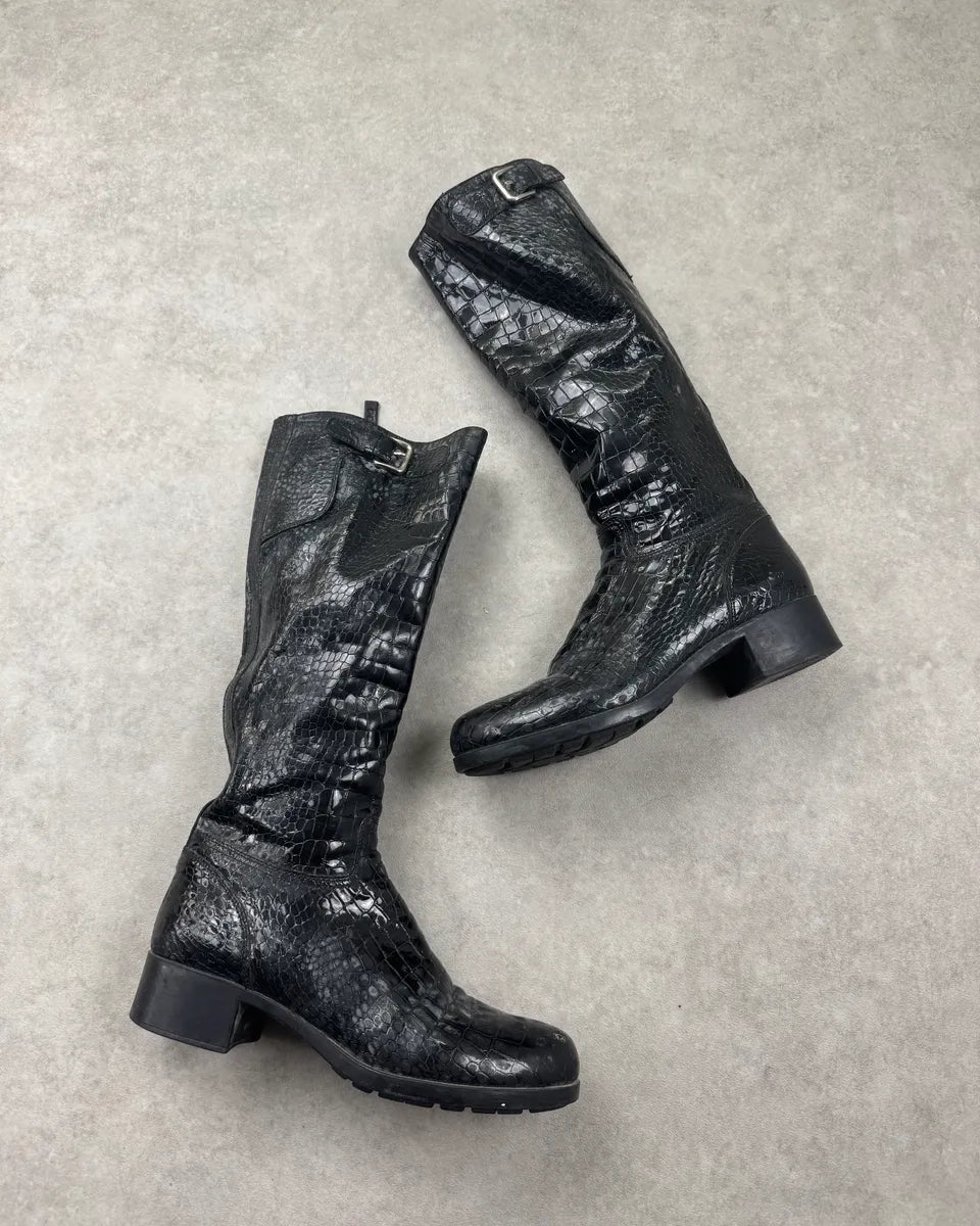Prada High Leather Black Crocodile Effect Ankle Boots jowqqnQ 0