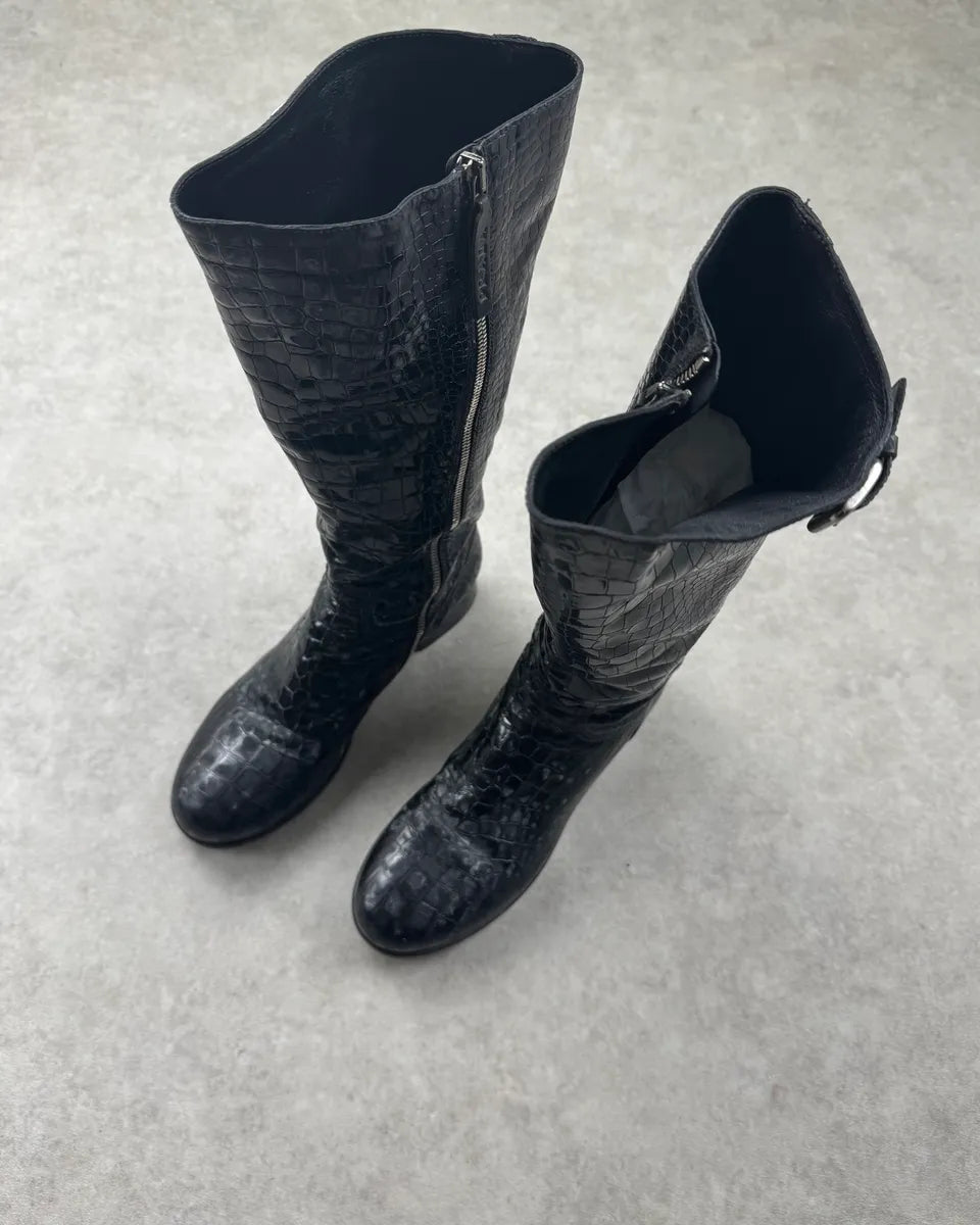 Prada High Leather Black Crocodile Effect Ankle Boots jowqqnQ 2