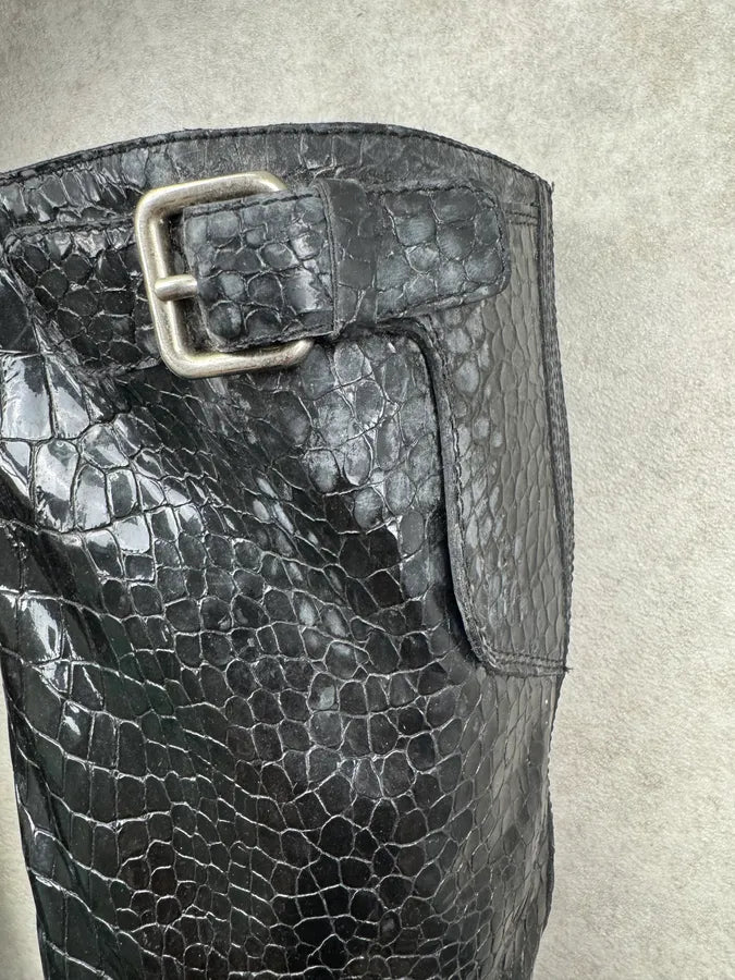 Prada High Leather Black Crocodile Effect Ankle Boots jowqqnQ 3