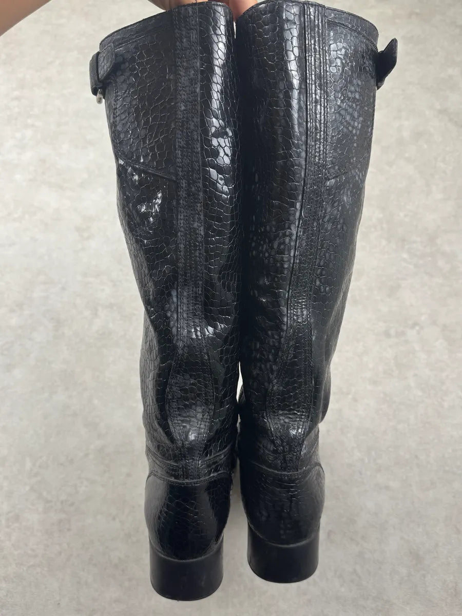 Prada High Leather Black Crocodile Effect Ankle Boots jowqqnQ 5
