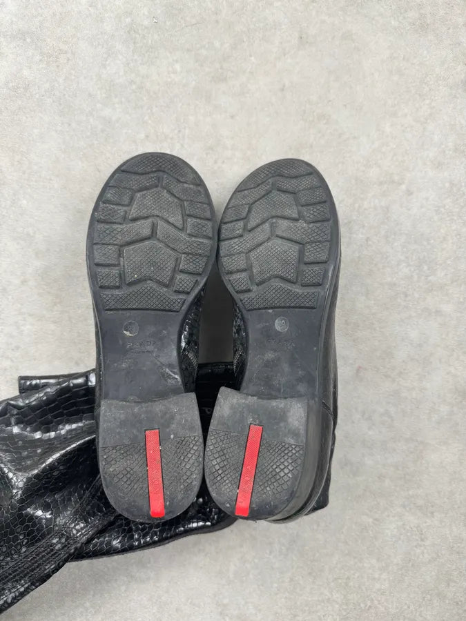 Prada High Leather Black Crocodile Effect Ankle Boots jowqqnQ 6